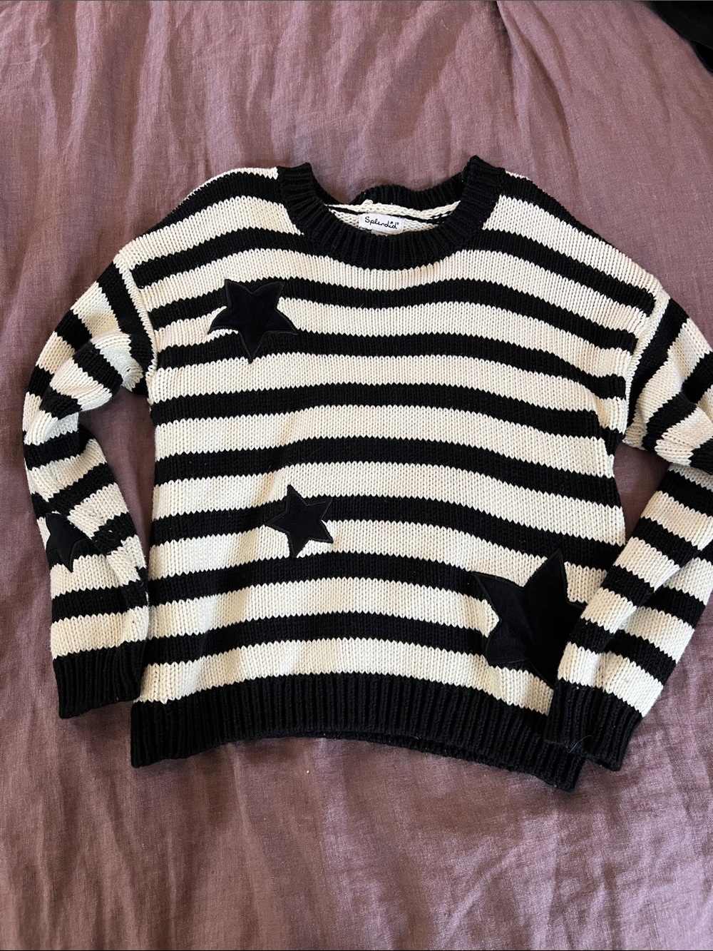 Splendid Black & White Striped Star Sweater